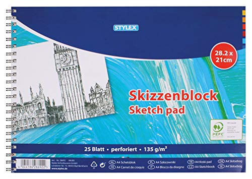 Stylex 28692 - Skizzenblock mit Spiralbindung, perforiert, 28,2 x 21 cm, 25 Blatt 135 g/m², geeignet für Bleistift, Kohle, Rötel, Wachskreiden, Pastellkreiden, Bunt- und Aquarellstifte Stylex 28692 - Skizzenblock mit Spiralbindung, perforiert, 28,2 x 21 cm, 25 Blatt 135 g/m², geeignet für Bleistift, Kohle, Rötel, Wachskreiden, Pastellkreiden, Bunt- und Aquarellstifte von Stylex