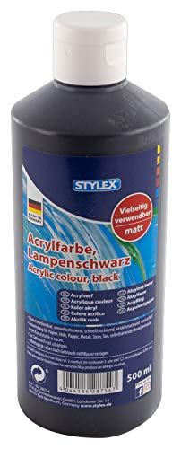 Stylex 28754 - Acrylfarbe auf Wasserbasis, 500 ml Flasche in lampenschwarz, matt, hohe Deck- und Farbkraft, lichtbeständig, schnelltrocknend und wasserfest von Stylex