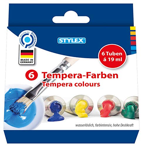 Stylex 28800 - Temperafarben im Set, 6 Tuben á 19 ml, gebrauchsfertige Schulmalfarbe, auch für Kinder geeignet von Stylex