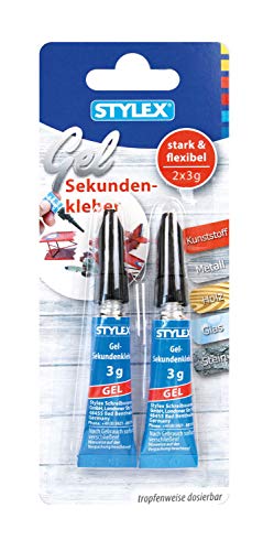 Stylex 31051 - Sekunden-Klebegel, extra stark und flexibel, 2 Tuben à 3 g, klebt tropffrei und sekundenschnell, auch für senkrechte Flächen zum Kleben von Kunststoff, Metall, Holz, Glas und Stein von Stylex