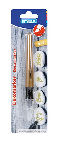 Stylex 32812 - Permanentmarker gold, permanent und wasserfest, abgeschrägte Malspitze mit Strichstärke ca. 1 - 4 mm, mit Pumpsystem, zum Dekorieren, Verzieren und Gestalten Stylex 32812 - Permanentmarker gold, permanent und wasserfest, abgeschrägte Malspitze mit Strichstärke ca. 1 - 4 mm, mit Pumpsystem, zum Dekorieren, Verzieren und Gestalten von Stylex