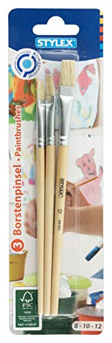 Stylex 35044 - Pinsel-Set mit 3 flachen Borstenpinseln in den Größen 8, 10 und 12, zum Malen mit Deck-, Tempera, Aquarell-, Öl- und Acrylfarben, ideal auch für die Schule von Stylex