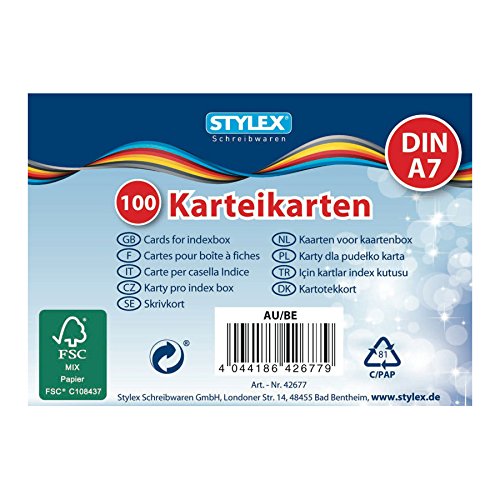 Stylex 42677 100 Karteikarten, liniert DIN A7, weiß Stylex 42677 100 Karteikarten, liniert DIN A7, weiß von Stylex