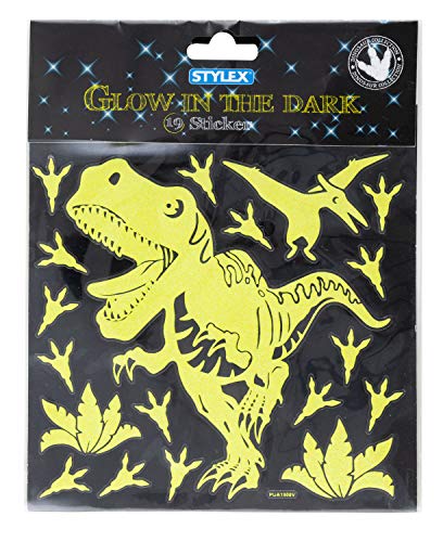 Stylex 44155 - Sticker Glow in the Dark mit Dinosaurier Motiv, 19 Aufkleber sortiert in verschiedenen Motiven, die im Dunkeln leuchten, ideal fürs Kinderzimmer von Stylex