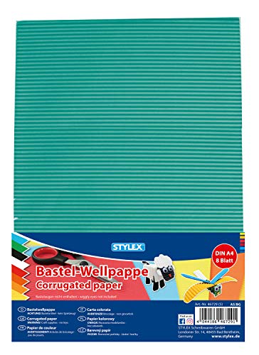 Stylex 46729 - Bastel-Wellpappe, DIN A4, 8 Bogen, sortiert in 8 Farben, doppelseitig gefärbt, zum Basteln, Schneiden und Kleben von Stylex