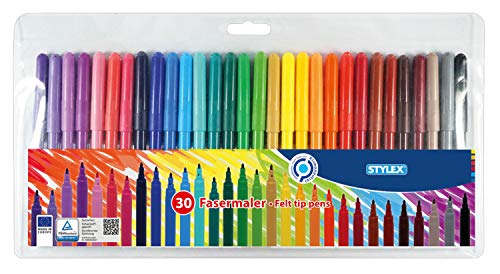 Stylex 64300 - Fasermalstifte, 30 Fasermaler sortiert in 30 verschiedenen Farben, auswaschbar, 2,0 mm Spitze, im Kunststoffetui, ideal zum Malen für Kinder Stylex 64300 - Fasermalstifte, 30 Fasermaler sortiert in 30 verschiedenen Farben, auswaschbar, 2,0 mm Spitze, im Kunststoffetui, ideal zum Malen für Kinder von Stylex