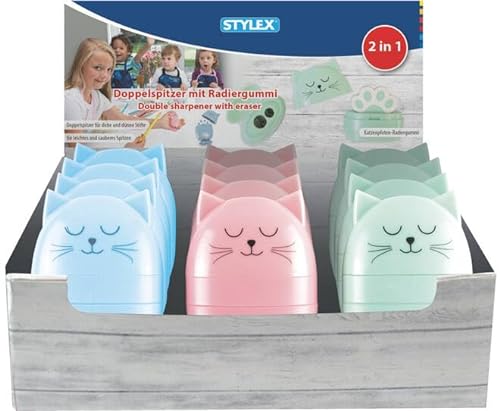 Stylex Dosenspitzer mit Radiergummi"Katze" Fb. sortiert von Stylex
