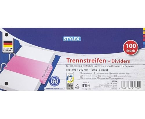 Stylex Trennstreifen 100er Packung, rot, A5, 3 Löcher, 190g/m² Stylex Trennstreifen 100er Packung, rot, A5, 3 Löcher, 190g/m² von Stylex