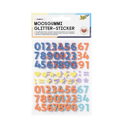 folia 23778 - Moosgummi Glitter-Sticker NUMBERS, 112 Stück in 6 verschiedenen Farben, Zahlen Aufkleber zum Verzieren und Dekorieren, Moosgummi, Mehrfarbig folia 23778 - Moosgummi Glitter-Sticker NUMBERS, 112 Stück in 6 verschiedenen Farben, Zahlen Aufkleber zum Verzieren und Dekorieren, Moosgummi, Mehrfarbig von Stylex