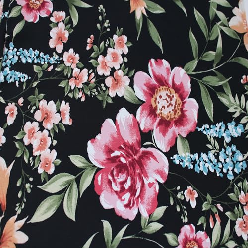 Stylish FABRIC Marokkanischer Stoff, 147,3 cm breit, bedruckt, 100% Polyester, kein Stretch, ideal für Bekleidung, Röcke, Kleider, Stirnbänder, Accessoires, Heimdekoration und DIY-Projekte, schwarzes von Stylish FABRIC