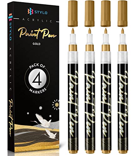 Stylo 4 Stück Metallic Marker Stifte Set– Gold, permanente Acrylmarker, Stift für Osterdekoration, Glas, Keramik, Steinmalerei, Kunsthandwerk für Erwachsene von Stylo