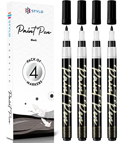 Stylo 4 Stück Metallic Marker Stifte Set – Schwarz, permanente Acrylmarker, Stift für Glas, Keramik, Steinmalerei, Kunsthandwerk für Erwachsene Stylo 4 Stück Metallic Marker Stifte Set – Schwarz, permanente Acrylmarker, Stift für Glas, Keramik, Steinmalerei, Kunsthandwerk für Erwachsene von Stylo