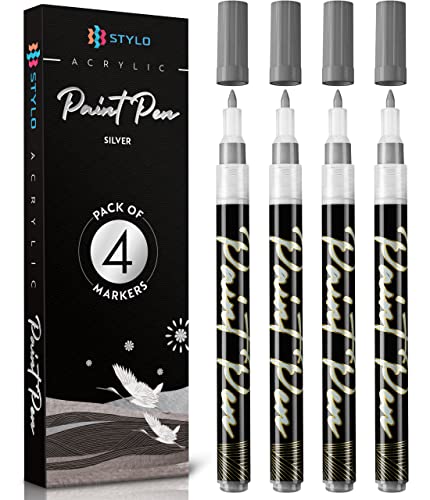 Stylo 4 Stück Metallic Marker Stifte Set – Silber, permanente Acrylmarker, Stift für Glas, Keramik, Steinmalerei, Kunsthandwerk für Erwachsene Stylo 4 Stück Metallic Marker Stifte Set – Silber, permanente Acrylmarker, Stift für Glas, Keramik, Steinmalerei, Kunsthandwerk für Erwachsene von Stylo