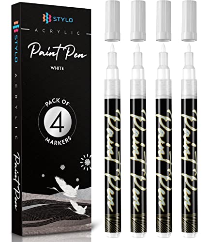 Stylo 4 Stück Metallic Marker Stifte Set – Weiß, permanente Acrylmarker, Stift für Glas, Keramik, Steinmalerei, Kunsthandwerk für Erwachsene von Stylo