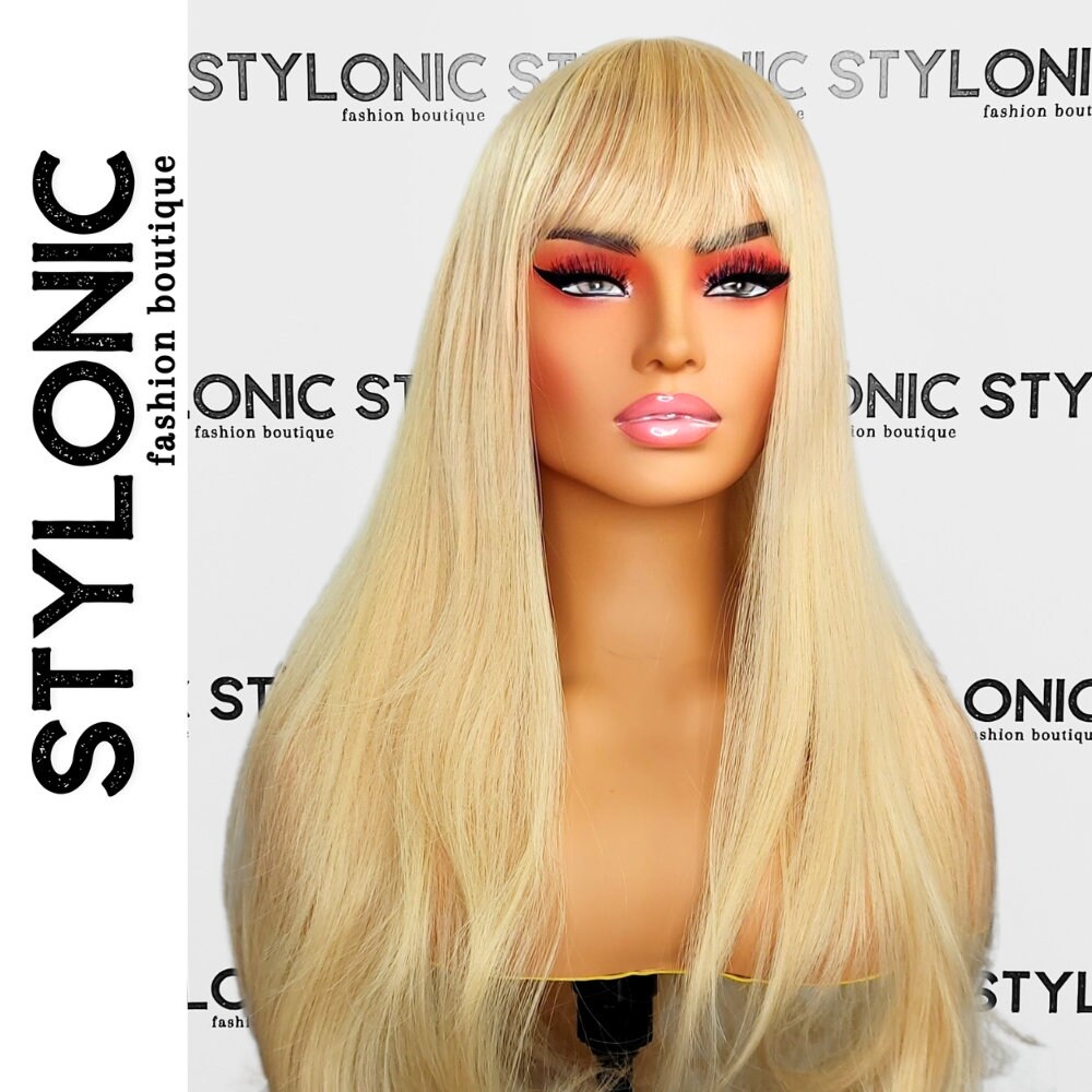 Lange Blonde Perücke Mit Pony - Kunsthaar-Ersatz, Damenbekleidung Unisex Hitzesichere Perücken Lange Blonde Perücke Mit Pony - Kunsthaar-Ersatz, Damenbekleidung Unisex Hitzesichere Perücken von StylonicWigs