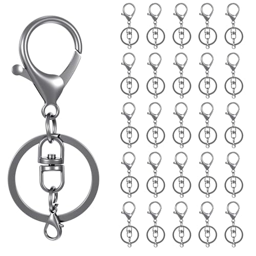 20 Stück Karabinerverschlüsse Schlüsselanhänger, Karabinerverschlüsse Haken mit flachem Spalter, Schlüsselring, Metall, Drehkarabinerhaken, Schlüsselanhänger, Clip mit großem Schlüsselring für von Styquenzer