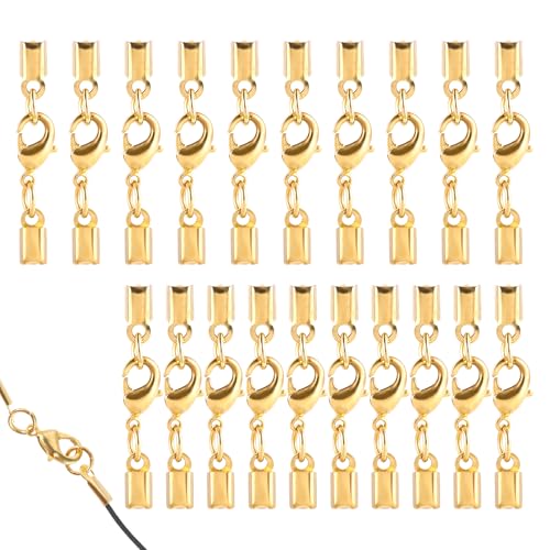 20 Stück Kettenverlängerung Gold, Kettenverschluss Gold mit Kordelenden Schmuckherstellung Karabinerverschluss Schmuckverschluss Kettenverlängerungen für Halskette, Armband, DIY Handwerk von Styquenzer
