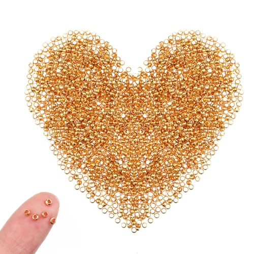 2000 Stück Quetschperlen Gold 2mm Rund Crimp Perlen Runde Glatte Charm Perle Crimp End Spacer Stopper Perlen Crimps Ende Abstandshalter Perlens für Ohrring Halskette DIY Schmuckherstellung von Styquenzer