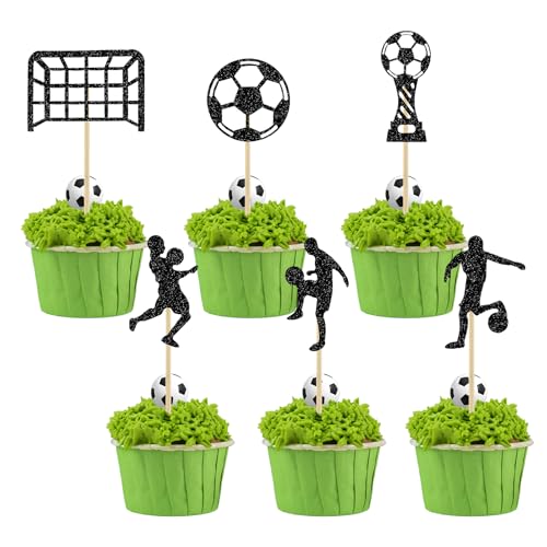 24 Stück Fußball Cupcake Topper, Sport Kuchen Dekoration, glitzernde Fußball Kuchendekorationen, Sport Cupcake Topper für Sportpartys, Fußball Geburtstagsparty Zubehör 24 Stück Fußball Cupcake Topper, Sport Kuchen Dekoration, glitzernde Fußball Kuchendekorationen, Sport Cupcake Topper für Sportpartys, Fußball Geburtstagsparty Zubehör von Styquenzer