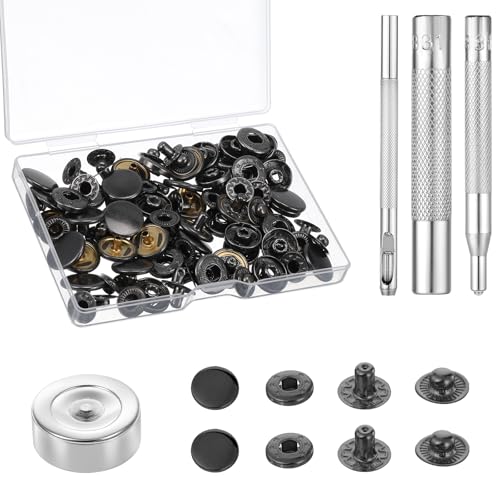 24 Sets Druckknöpfe, 15mm Metall Druckknöpfe Metall Leder Druckknopf Kit mit 4 Druckknopf-Installationswerkzeugen Robuster Leder Druckknopf für Kleidung, Hüte, Jacken, Jeans, Canvas (Schwar) von Styquenzer