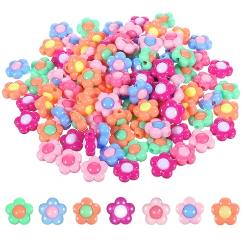 Blumenperlen zur Schmuckherstellung, niedliche Acryl-Blumenperlen, mehrfarbig, Abstandshalter für Bastelarbeiten, Zöpfe, Halsketten, Armbänder, Ohrringe, Schlüsselanhänger, 100 Stück Blumenperlen zur Schmuckherstellung, niedliche Acryl-Blumenperlen, mehrfarbig, Abstandshalter für Bastelarbeiten, Zöpfe, Halsketten, Armbänder, Ohrringe, Schlüsselanhänger, 100 Stück von Styquenzer