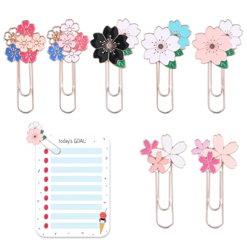 Büroklammern mit Kirschblüten, 7 Stück, dekorative Büroklammern, niedliche Büroklammern, Blumen-Lesezeichen, ausgefallene florale Lesezeichen für Zuhause, Büro, Dateiorganisation, Hochzeitsdekoration von Styquenzer