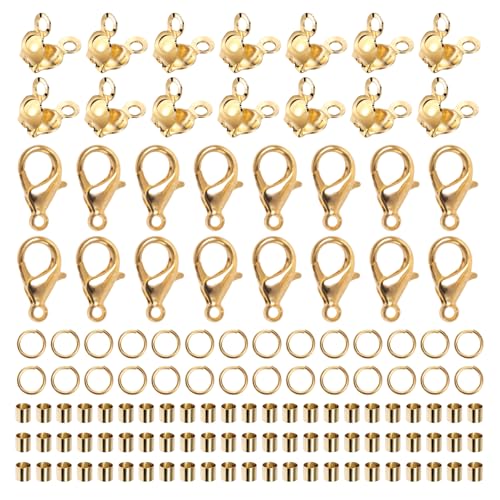 Kettenverschluss, 1600 Stück Verschlüsse für Armbänder Set Golden Karabinerverschluss Biegeringe und Crimpenden, Armband Verschlüsse Set für Schmuck Basteln, Armbänder, Fußkettchen, Halsketten Kettenverschluss, 1600 Stück Verschlüsse für Armbänder Set Golden Karabinerverschluss Biegeringe und Crimpenden, Armband Verschlüsse Set für Schmuck Basteln, Armbänder, Fußkettchen, Halsketten von Styquenzer