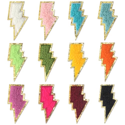 Lightning Aufnäher zum Aufbügeln, Chenille, dekorativ, bestickt, für Hüte, Jacken, Taschen, Kleidung, Rucksäcke, Jeans, Hemden, 12 Stück (mehrfarbig) von Styquenzer