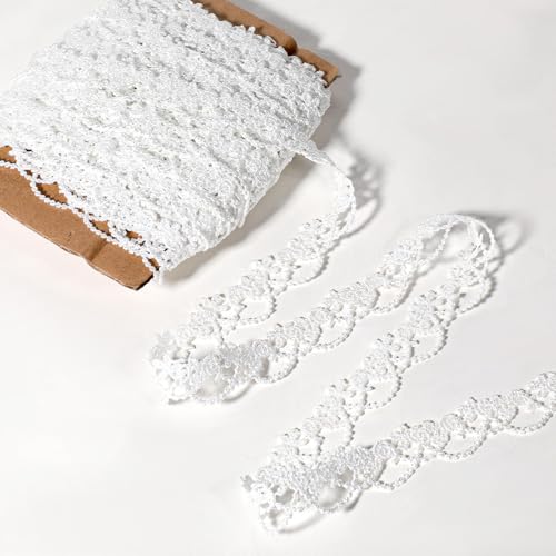 Weißes Spitzenband, 12,7 m gehäkelte Spitzenborte zum Nähen, dekorativer Spitzenstoff für Geschenkverpackungen, Bastelarbeiten, Scrapbooking, Hochzeitsstrauß-Dekorationen von Styquenzer
