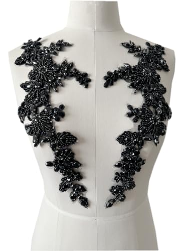 Handgefertigte Strasssteine mit Spitzenbesatz, Handnähperlen, Applikation für Kleid, ein Paar, DIY-Zubehör (schwarz) von SuKwa