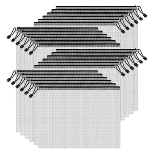 Suanzua Netztaschen mit Reißverschluss, 24 Transparente Reißverschlusstaschen, Briefgröße A4, Aufbewahrungstaschen mit Reißverschluss für Ordner, für Schule, Bürobedarf von Suanzua