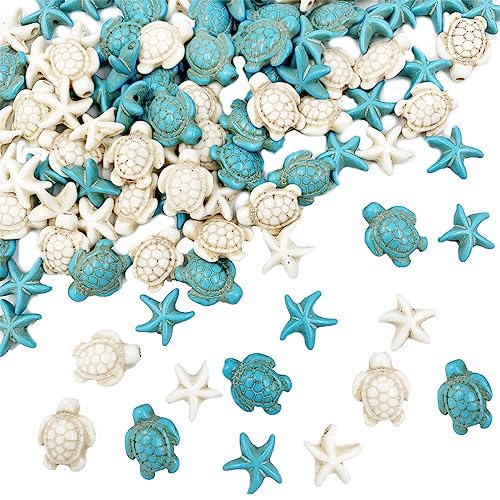 118 Stück Schildkröten-Perlen, Seestern-Perlen, Charms, synthetische Steinperlen, Seestern, Schildkröte, Ozean, Tier, geschnitzt, lose Abstandshalter, Sommerperlen für Schmuckherstellung, DIY-Armband, von Suartus