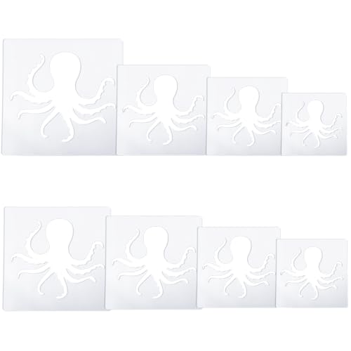 Oktopus-Schablone, 8 Stück, große Oktopus-Schablonen zum Malen, niedliche Tintenfahnen, Schablonen, wiederverwendbar, Kunststoff, Ozeantiere, Malschablonen für Kunsthandwerk, Kunst, Malerei auf Holz von Suartus