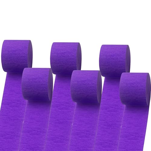 Suaxova Bunte Krepppapier-Luftschlangen, 150 m, 6 Rollen, Party-Luftschlangen für violette Partydekorationen, Geburtstagsdekorationen, Halloween-Dekorationen (4,6 cm x 2,5 m/Rolle) von Suaxova