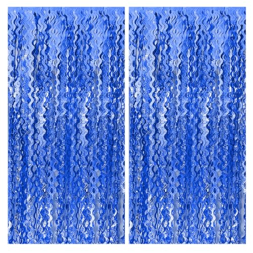 Suaxova Fransenvorhänge, gewellte Folie, 90 x 180 cm, metallisches Lametta, gewellter Hintergrund, Party-Dekorationen, Tür, Marineblau, Luftschlangen für Geburtstag, Hochzeit, Verlobung, Partyzubehör von Suaxova