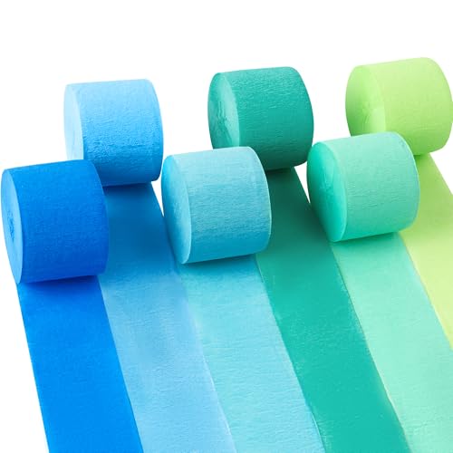 Suaxova Krepppapier-Luftschlangen, 6 Rollen, 150 m, blaue Themen-Luftschlangen, Party-Dekorationen, Krepppapierrolle für Geburtstag, Hochzeit, Brautparty, Dekorationen (4,6 cm x 2,5 m/Rolle) von Suaxova