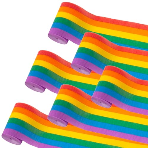Suaxova Krepppapier-Luftschlangen, 6 Rollen, 60 m, Regenbogen-Luftschlangen, Party-Dekorationen, bunte Krepprollen für Geburtstag, Hochzeitsdekoration von Suaxova