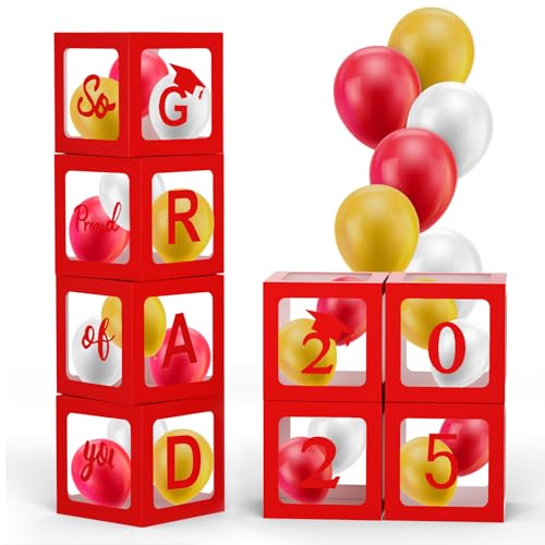 Subacy Abschlussdekorationen der Klasse 2025, 4 rote Ballonboxen mit Buchstaben Grad 2025 und "So Proud of You" und 24 Luftballons (rot) von Subacy
