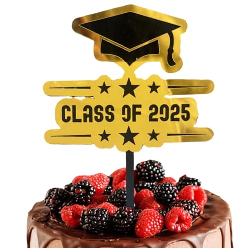 Sucritude 2025 Abschluss Cupcake Toppers, Akryl Abschluss Thema Cupcake Topper, Schwarz Und Gold Frohe Feiern Zuhause Klassenzimmer Schule Universität Kindergarten Fotobox Accessoires von Sucritude
