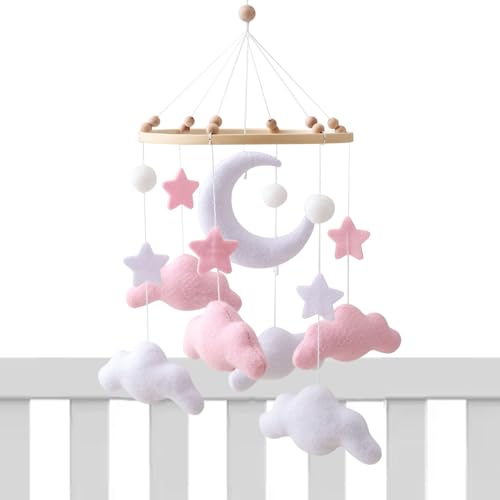 Sucritude Hängendes Spielzeug Für Gitterbettchen | Wolken Spielbogen Für Stubenwagen - Beruhigende Filzdekoration Für Mädchen Und Am Kinderbett von Sucritude