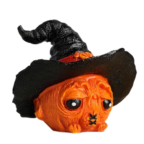 Sucritude Halloween Kürbis-Figur Mit Hut - Kunstharz Kürbis Statue Tisch Deko Mitte | Exquisites Festliches Lustiges Deko Accessoire Für Büro Wohnzimmer Fensterbank Schlafzimmer Party von Sucritude
