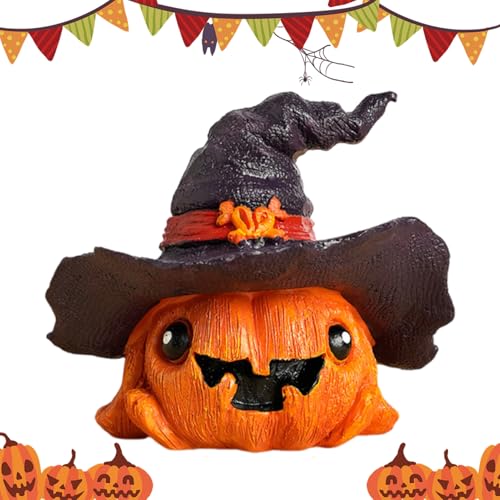 Sucritude Halloween Kürbis Skulptur Mit Hut, Kunstharz Kürbis Statue Tisch Deko Mitte, Exquisites Festliches Lustiges Deko Accessoire Für Büro Wohnzimmer Fensterbank Schlafzimmer Party von Sucritude