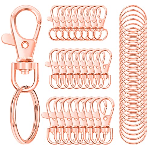 100 Stück drehbare Karabinerhaken mit Schlüsselringen, Premium-Metall-Drehgelenk-Karabinerverschlüsse, verschiedene Größen (groß, mittel, klein) für Schlüsselanhänger, Basteln, Roségold von Sucrown