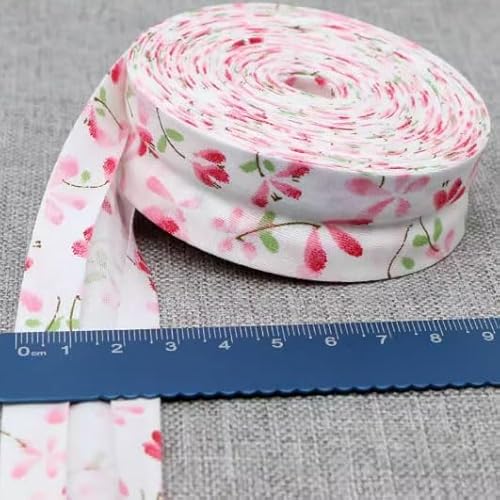 Schrägband Baumwolle 25mm Gefalzt 48 Farben zum nähen Nahtband (geblümt pink weiß, 5 metre) von Sudsty