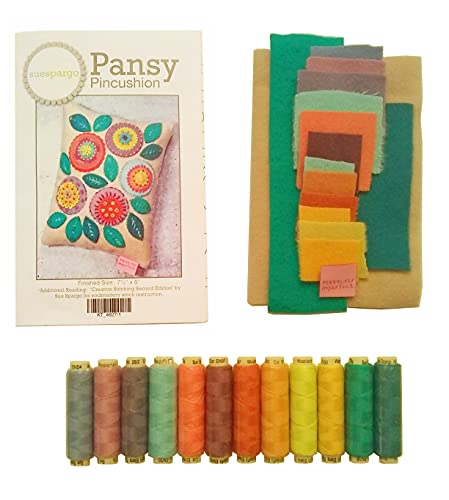 Sue Spargo Stiefmütterchen-Nadelkissen-Set aus Wolle – Muster, Stoffe und passende Ellana-Fäden Sue Spargo Stiefmütterchen-Nadelkissen-Set aus Wolle – Muster, Stoffe und passende Ellana-Fäden von Sue Spargo