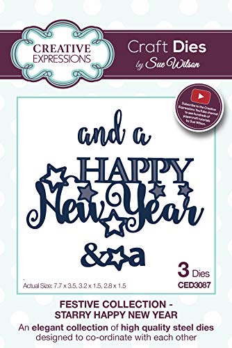 Sue Wilson Festive Collection-Starry Happy New Year, Stahl, Metall, größte Stanzform, 7,7 x 3,5 cm von Sue Wilson