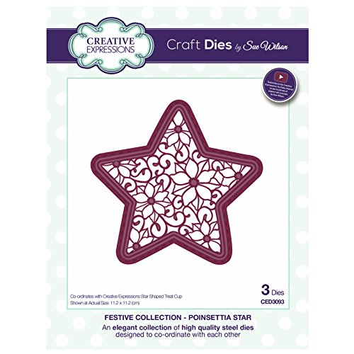 Sue Wilson Poinsettia Star Festive Collection Stanzschablonen-Set mit Weihnachtssternen, Metall, 11,2 x 11,2 cm von Sue Wilson