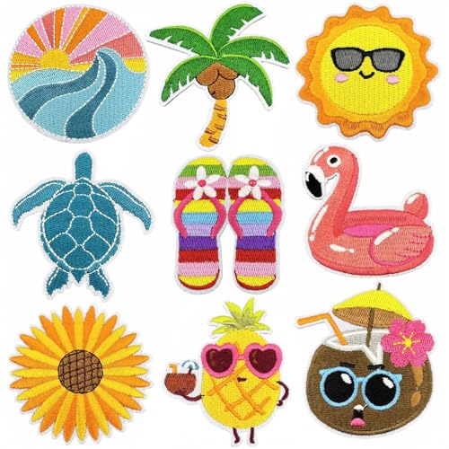 9 Pieces Strand Themen Stoff Flecken Eisen Auf Kleber Applikationen Stickflächen Für Rucksack Kinderreparaturarbeiten von SueaLe