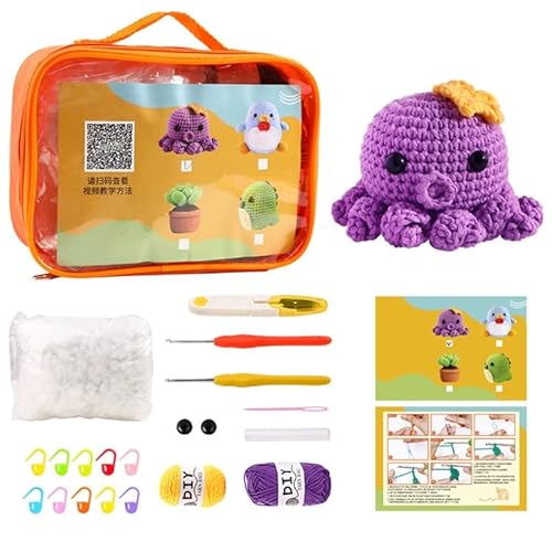 SueaLe DIY Taschenset Aus Handgewebtem Material Aus Wolle Häkelpuppen Gestrickter Anhänger Oktopus Geschenk Für Freunde Kinder Kinder DIY Spielzeugset Oktopus Häkelset Strickset Bastelset von SueaLe