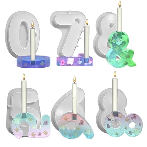 SueaLe DIY Zahlen Kerzenständer Silikonform Kerzenhalter Gipsharzform Handgemacht Epoxidharz Home Desktop Gussform (6Pcs) von SueaLe